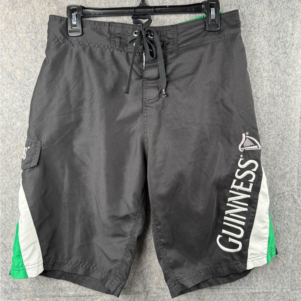 Guinness Mens‎ Size Small Black Green Board Shorts Swimming Trunks Beach
